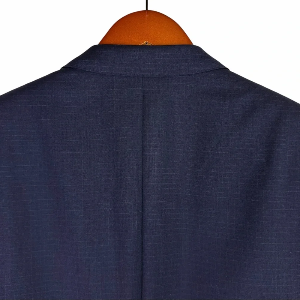 HUGO BOSS Huge4/Genius3 Navy Blue Micro-Check Virgin Wool Suit Jacket Blazer 38R